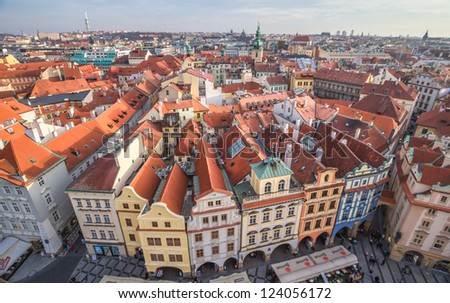 view of old square in prague from top of city hall