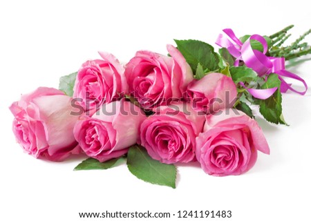 beautiful pink roses bunch isolated on white background