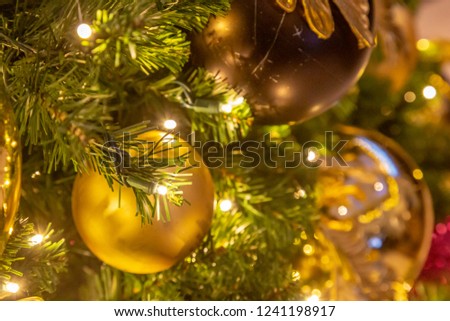 Baubles and Fairy Lights on a Christmas Tree