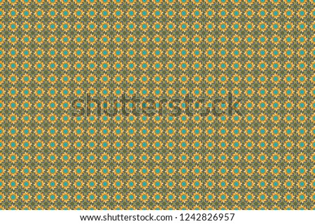 Ornament in orange, blue and yellow colors. Indian, Arabic, Turkish motifs for printing on fabric or paper. Raster vintage decorative elements. Abstract colorful seamless pattern.