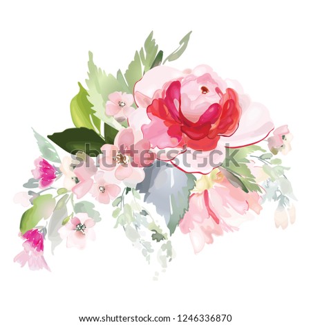 Vector card with floral pattern in watercolor style. Vintage handmade illustration.