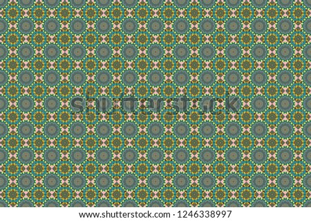 Ideal for printing on fabric or paper. Square scraps in oriental style. Abstract seamless pattern in blue, green and brown colors. Raster illustration.