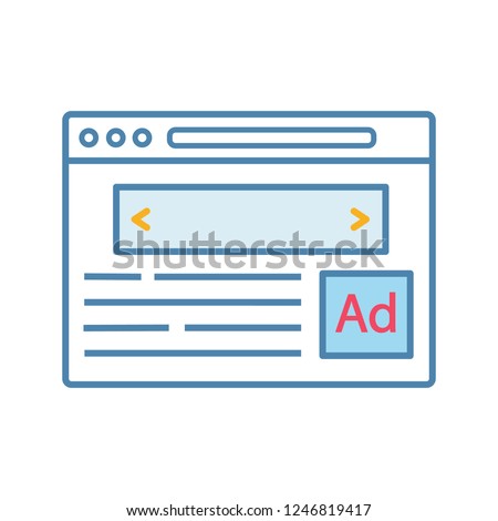 Internet marketing color icon. Display ads. Contextual advertising. Online targeted advertising. Native advertisement. Website, webpage. Isolated vector illustration