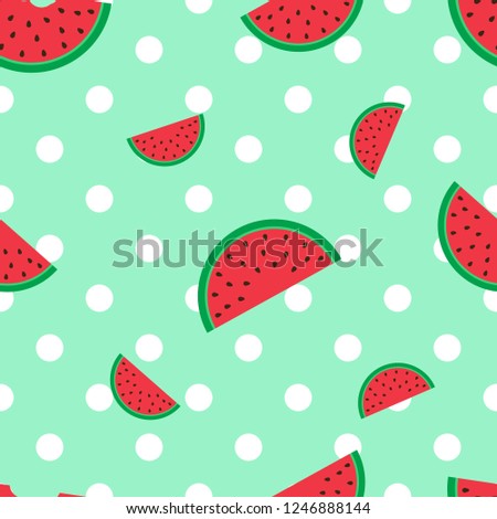 Watermelon background on white polka dot with light green background color vector