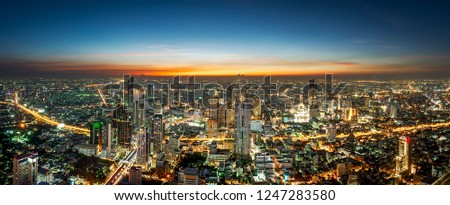 Night scene cityscape at Chaopraya river in Bangkok metropolis Thailand