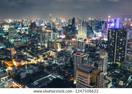 Aerial view beautiful of Bangkok city downtown skyline, cityscape at night  Bangkok Thailand