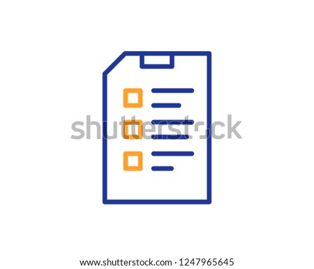 Checklist Document line icon. Information File sign. Paper page concept symbol. Colorful outline concept. Blue and orange thin line color icon. Checklist Vector