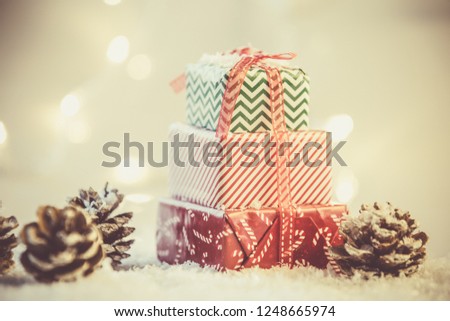 Christmas background with snow and presents
