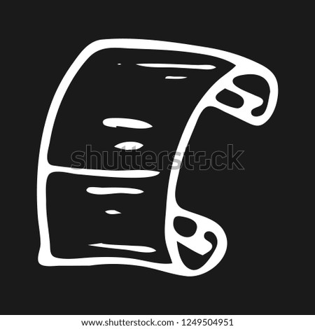 Handdrawn scroll doodle icon. Hand drawn whit sketch. Sign symbol. Decoration element. Black background. Isolated. Flat design. Vector illustration.