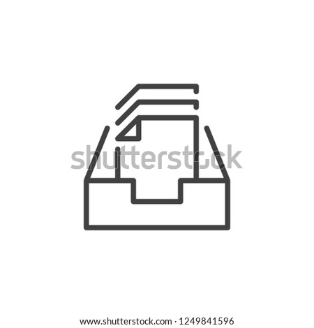 Inbox files outline icon. linear style sign for mobile concept and web design. Paper documents and file box simple line vector icon. Symbol, logo illustration. Pixel perfect vector graphics