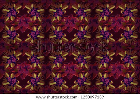 Romantic seamless pattern with watercolor bouquet of abstract hibiscus flowers in red, brown and black colors. For backgrounds, textiles, wrapping papers, greeting cards. 