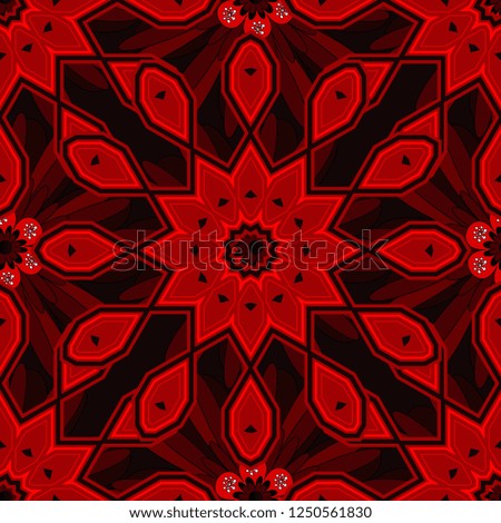 Brown, red and black colors seamless pattern with many flowers.