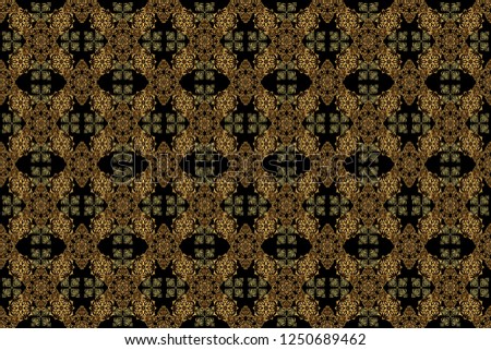 Elegant raster classic seamless pattern. Seamless abstract ornament on black background with repeating elements. Black and golden pattern.