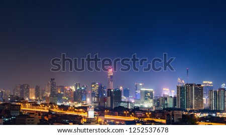 modern building with sky at night in Bangkok, Thailand