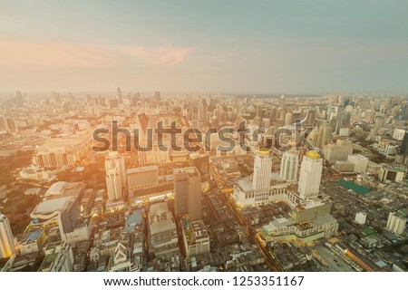 Top view Bangkok city central business downtown, cityscape background