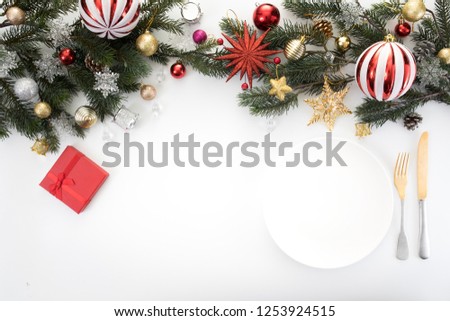 christmas and new year party table for dinner on white background 