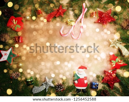 christmas decoration with garland lights snowflakes on fir branches background