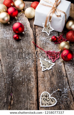 Christmas decoration on wooden table.