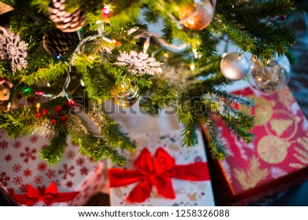 Christmas tree decoration with gift boxes