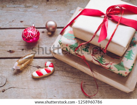 Christmas decoration with gift box/toned photo