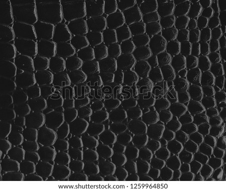 Deep dark black crocodile or snake skin luxury leather texture background. Close up photography of sofa, chair, interior, auto seat cover