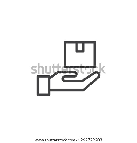 Parcel delivery outline icon. linear style sign for mobile concept and web design. Hand and cardboard box simple line vector icon. Symbol, logo illustration. Pixel perfect vector graphics