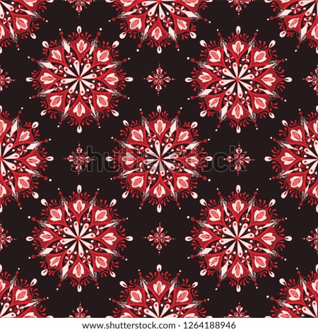 Red Mandala Floral Pattern on Dark Background
