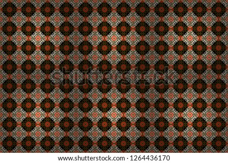 Traditional ethnic background in orange, black and gray colors. Raster colorful kaleidoscopic seamless pattern for textile, ceramic tiles, wallpapers and fabric.