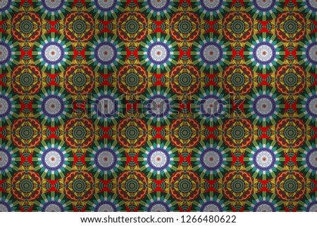 Abstract raster square seamless pattern in green, red and blue colors.