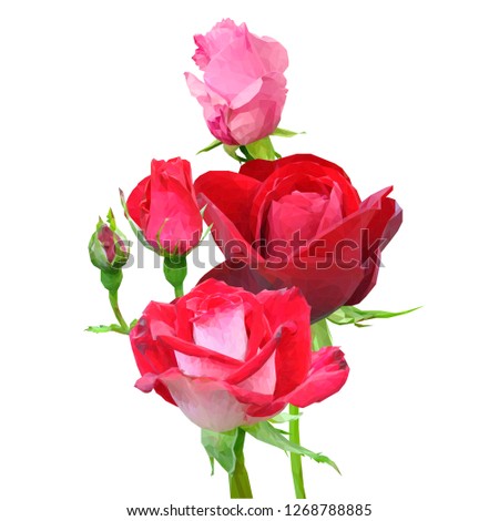 Rose low poly. Beautiful fragrant flower. Wonderful Rose. Elements for label design. Rose in triangulation technique. 