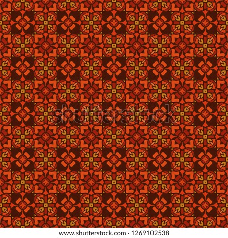 Nontrivial bright color abstract  geometric pattern in orange, vector seamless, can be used for printing onto fabric, interior, design, textile, covers, background, paper, tile, towel, carpet, border