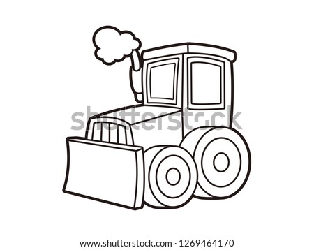 black and white line art, vector cartoon bulldozer