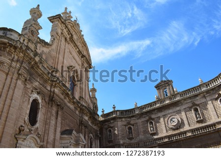 Old town of Monopoli in Italy, Apulia, Bari, church and the blue sky