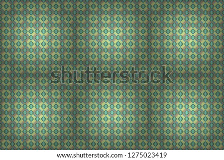 Raster abstract geometric background. Stylish yellow, green and blue texture. Seamless pattern with rhombus and polygons forming abstract wallpaper.