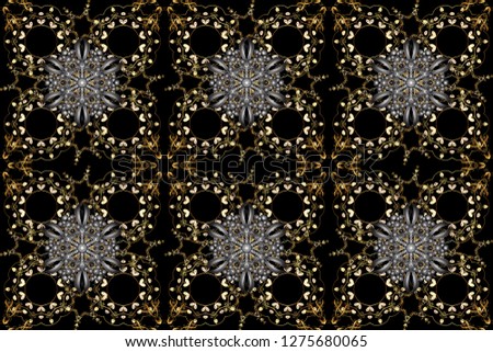 Raster illustration. Oriental raster classic black and gray and golden pattern. Seamless abstract background.