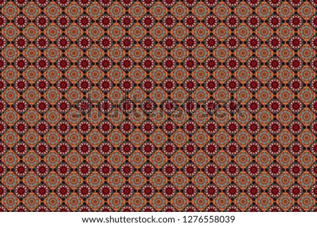 Raster repeated shapes and lines seamless background. Geometric seamless surface pattern design with retro brown, red and orange colors rhombuses ornament. Grid digital paper, textile print, design.