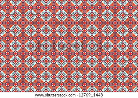 Raster illustration. Abstract seamless pattern in brown, red and green colors. Ideal for printing on fabric or paper. Square scraps in oriental style.