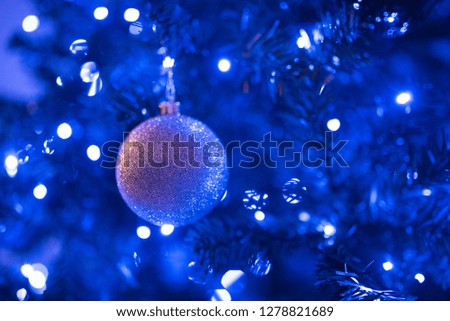 Christmas Tree with Blue Fairy lights and Silver Bauble
