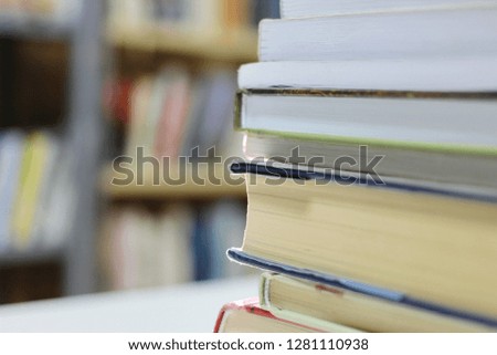 Stack of new books in library