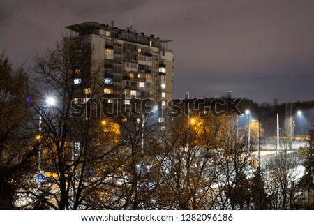 Night view of a city with the street light 