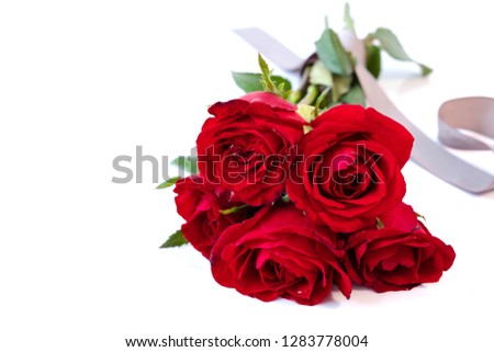 Valentine's Day is approaching, let's celebrate! A bunch of red roses in white background for special sweet and love occasion. Lovers, couple, romance, romantic, marry, date, surprise concept.