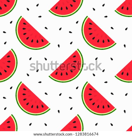 Watermelon slices and seeds seamless pattern. Vector illustration.
