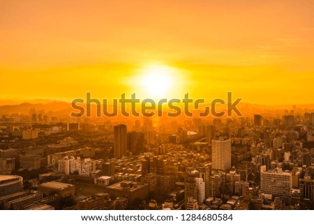 Beautiful architecture building taipei city skyline at sunset in Taiwan