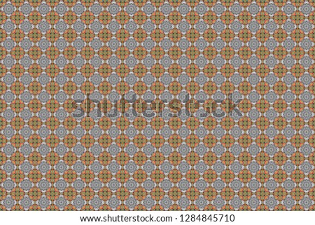 Raster seamless abstract ornament.Kerchief square pattern design in gray, orange and yellow colors. Oriental style for fabric.