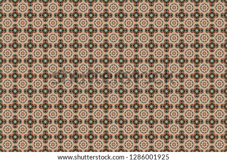 Seamless pattern in beige, black and gray colors. Raster abstract home decorative ornament, containing from geometric figures and mandalas.