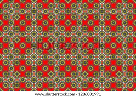 Raster illustration. Seamless pattern modern stylish tiling design with squares in red, orange and blue colors.