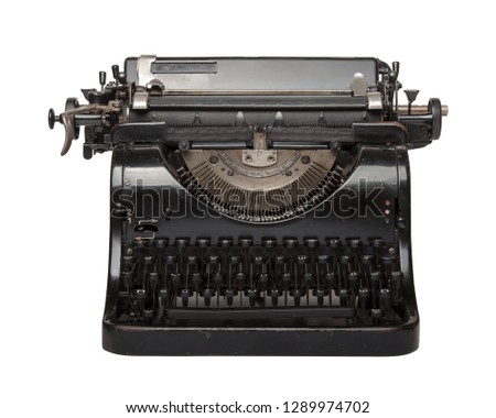 Old German typewriter. Produced in 1946. Isolated on white background.