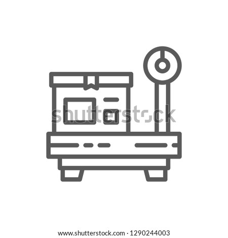 Vector box on scales, package weighing line icon. Symbol and sign illustration design. Isolated on white background