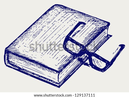 Book and glasses. Doodle style. Raster version