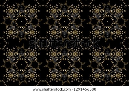 Golden element on black and gray colors. Vintage baroque floral seamless pattern in gold over black and gray. Ornate raster decoration. Luxury, royal and Victorian concept.